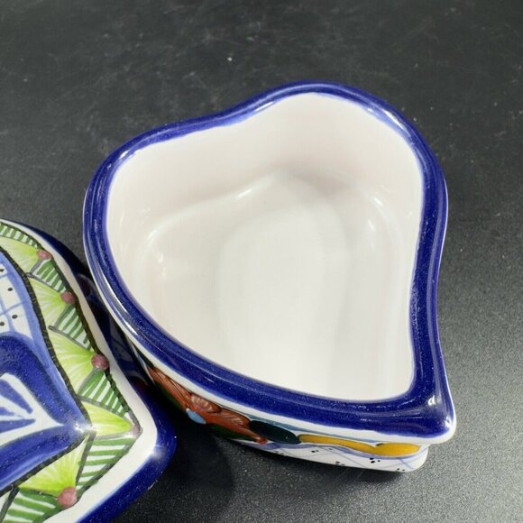 Mexico Talavera Pottery Heart Shaped Trinket Dish Container Jewelry Holder VTG - Picture 5 of 10